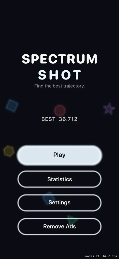 Main menu with the Spectrum Shot wordmark and menu buttons.